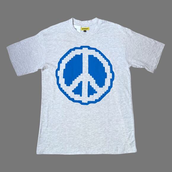 Market Studios PIXEL PEACE SS T-SHIRT Gray/Blue Size M NWT - Picture 1 of 5